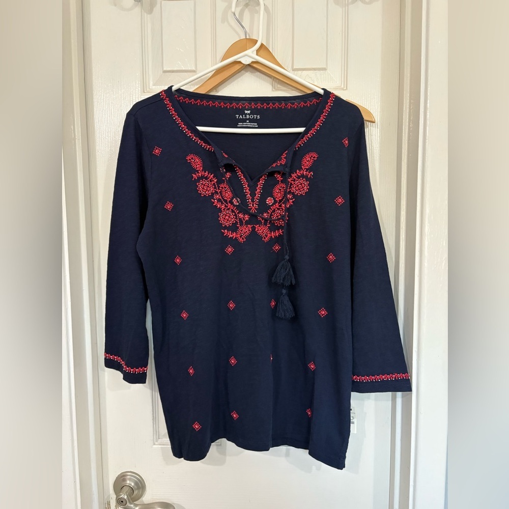 Talbots Dark Blue Tunic with Red Detailing